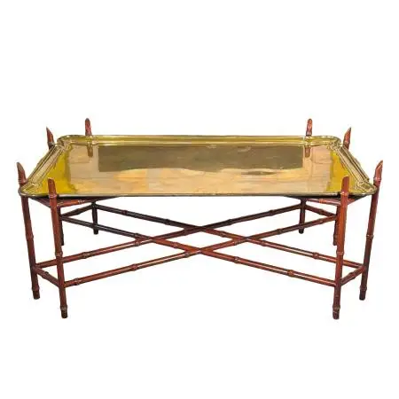 Chinoiserie Faux Bamboo and Brass Tray Top Coffee Table