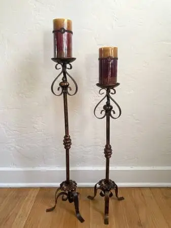 Set Of 2 Wrought Iron Floor Candle Holders