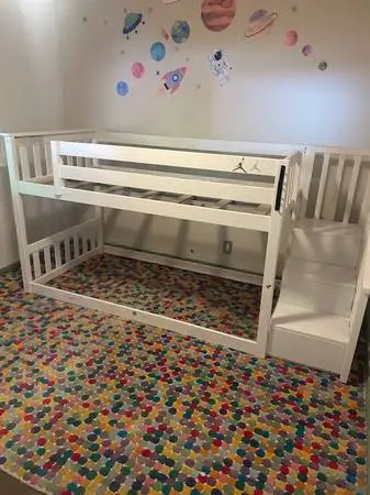 Low loft bed twin size with stairs