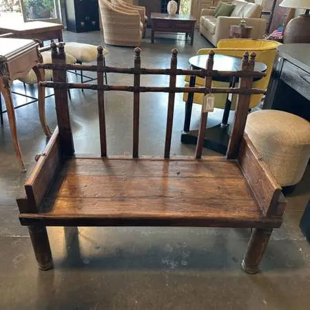 Antique Teak Bench W/ Spindle Back- 43X21.5X36H
