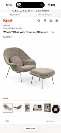 BRAND NEW IN BOX Knoll Saarinen Womb Chair + Ottoman