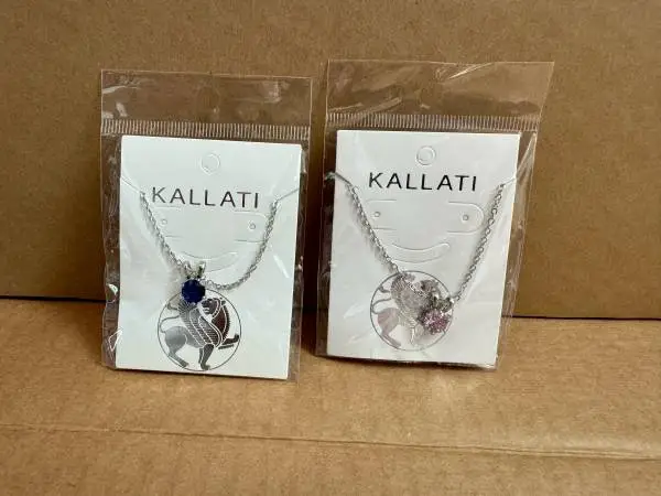 Kallati Gemstone Pendant Necklace (PINK or BLUE) — NEW in packaging