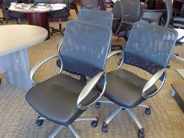 Office Furniture Black mesh and silver desk conference room chairs ea.