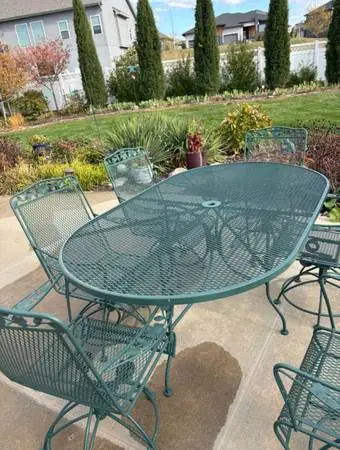 Vintage Meadowcraft Dogwood Huge Patio Table w/6 Springer Swivel Chair