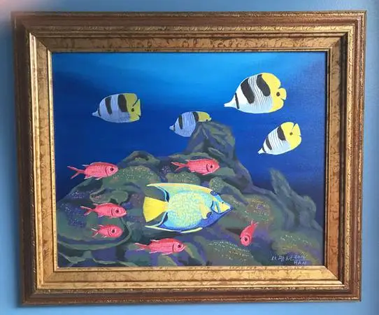 Angelfish, Original Acrylic Painting, Ocean, Signed, Framed, Art