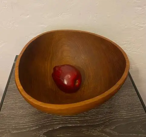 Vintage Large Hand-Turned Teak Wood Bowl