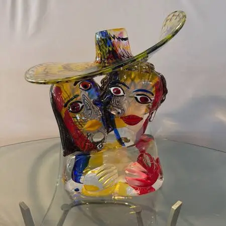 Walter Furlan Signed Murano Glass “Man and Woman with Hat” Omaggio a P