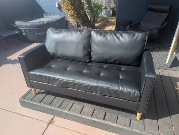 Black Faux Leather Mini Couch