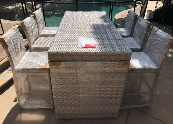 TK Classics Oasis Bar 7 Piece Outdoor Wicker Patio Table Set (NEW)