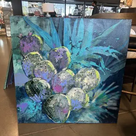 Original Blue/Purple Prickly Pear Art - 36X36