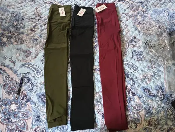NEW Womens Fleece Lined Leggings by KATHY Red Black Sage S/M