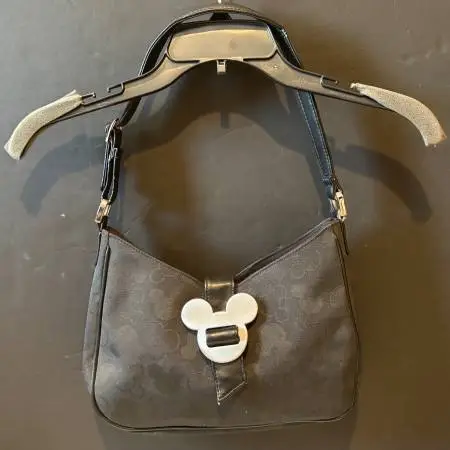Walt Disney Mickey Mouse Pattern Black Fabric Shoulder Bag Purse
