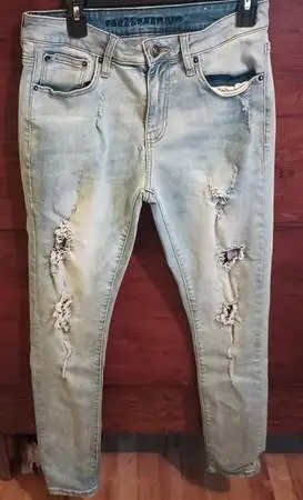 Mens Womens 30/32 RUE 21 Premium Distressed Stretch Denim Jeans Skinny