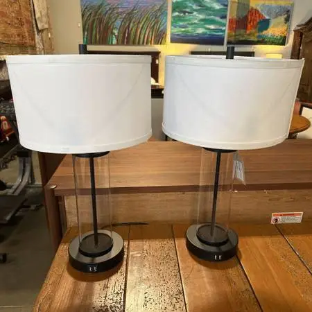 Glass Cylinder Lamps- Pair-12X22H