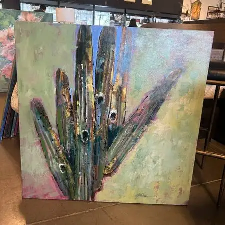 Original Green/Pink/Blue Saguaro Art - 36X36