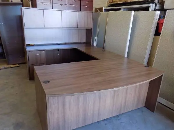 Used Bow front Executive desk with hutch Right or left & other pieces