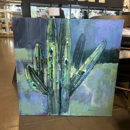 Original Blue/Green Saguaro Art - 36X36