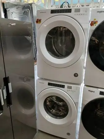 Amana white front load washer and gas dryer