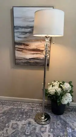 Silver Floor Lamp with Crystal Accents and two bulbs
