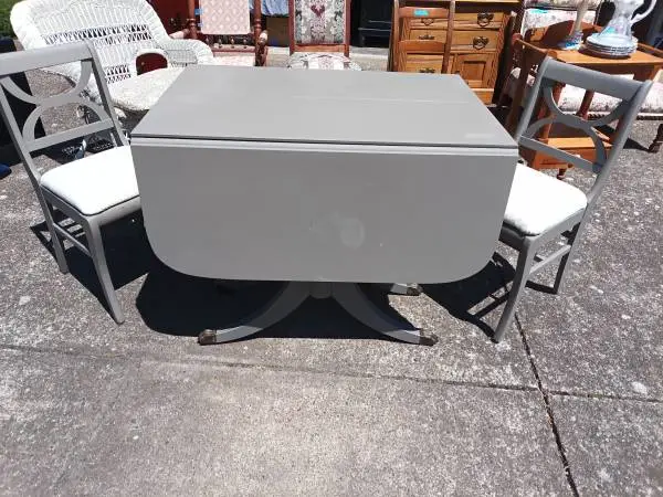 Wooden table and 2 chairs gray and white