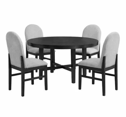 Black 54 round wood table w/ 4 light grey fibre chairs (chairs 9130)