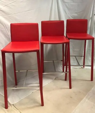 3 bar stools - Red color - Leather-Look Vinyl