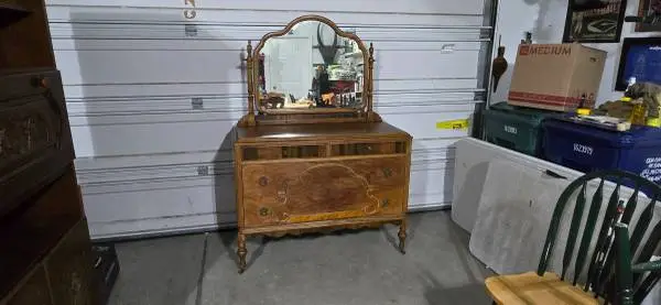 Antique Wood Dresser with Mirror