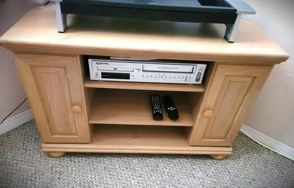 Blonde Wood Corner Entertainment Center & Matching Side Cabinet /Table