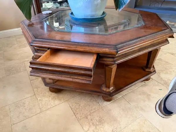 SOLID OAK & GLASS COCKTAIL TABLE