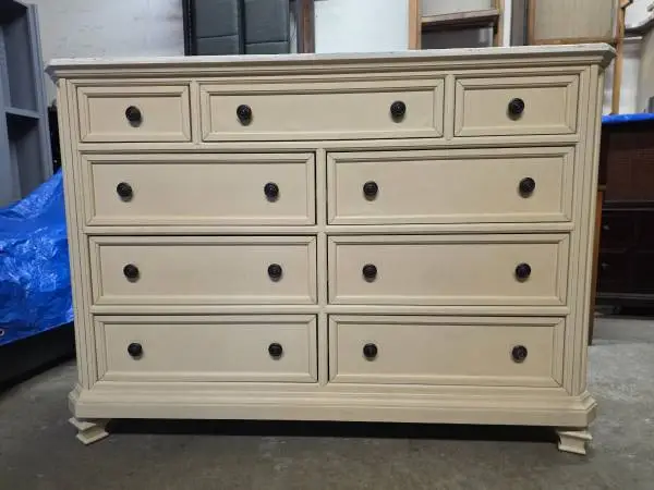 Modern Large Whitewash 9 Drawer Dresser
