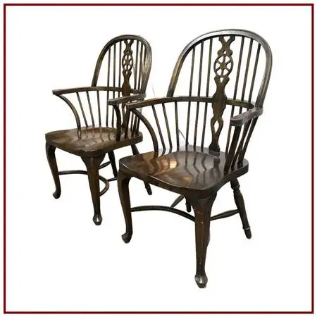 English Windsor Style Vintage Arm Chairs, Pair