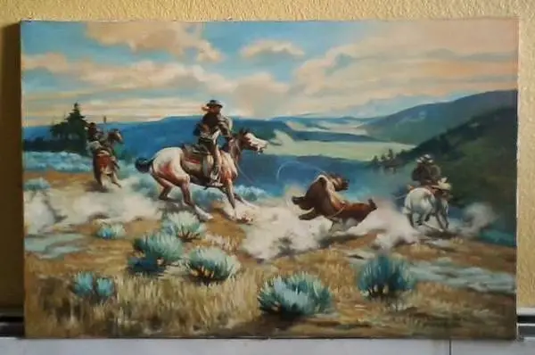 Oil-on-canvas Painting Hunting Bear by Jung Hwa