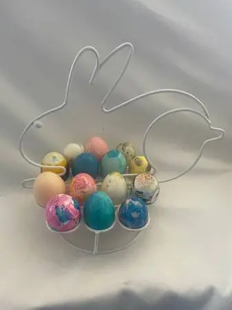 Easter Wired Rabbit Egg Display With Colored Blown Eggs