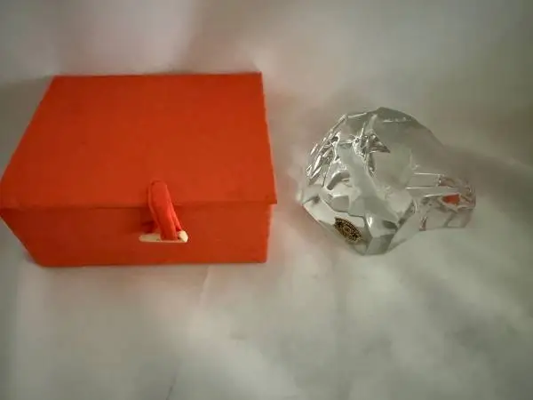 Val SLambert Clear Paperweight with Geometric/Floral Design - Belgium