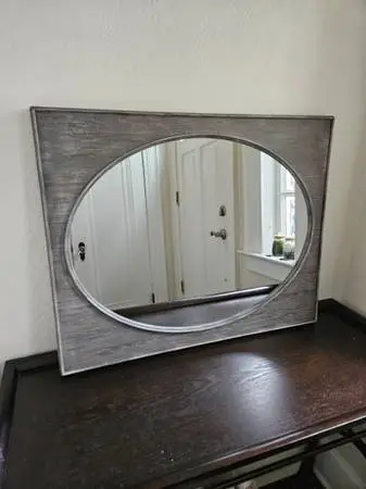 Gray Distressed Weathered Faux Wood Rectangle Frame With Oval Accent M