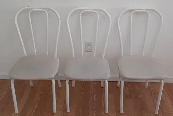Chairs - white, steel frames, padded seats - 3 available