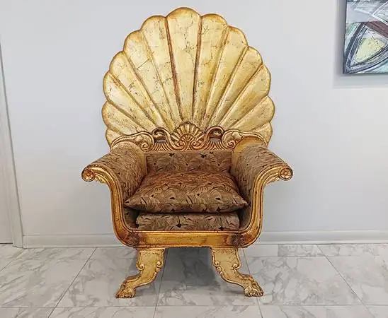 Dramatic Gilded Shell-Back Rococo Throne Chair