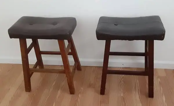 Bar Stools - Saddle seat leather cushioned, wood legs