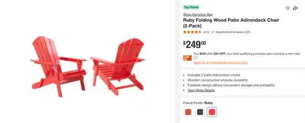 Hampton Bay Ruby Folding Wood Patio Adirondack Chair (2-Pack)