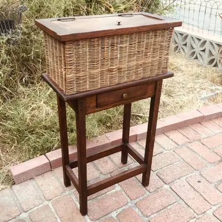 Rustic Rustic 1920s one piece woven/wood Sewing Box/Console Table