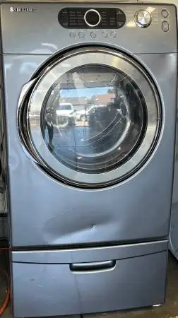 GRAY SAMSUNG GAS DRYER WITH PEDESTAL