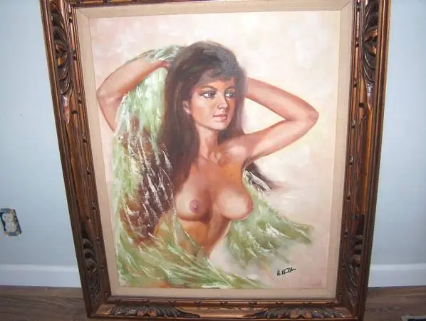 NUDE PAINTINGS FRAMED ON CANVAS ARTIST H. BUTLER PRICED X 2