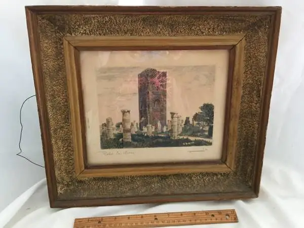 Vintage Print of Hassan Tower Monument from Morocco