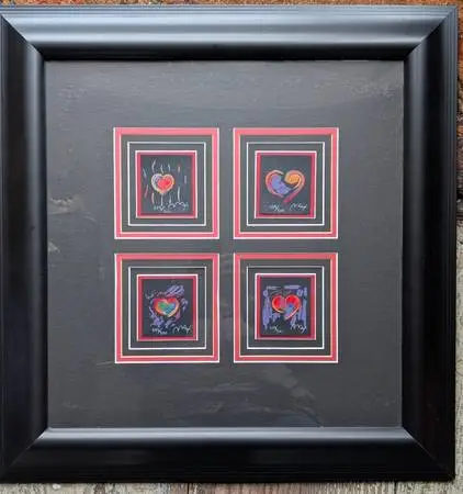 4 framed Peter Max Lithographs Limited Edition signed Prints Hearts