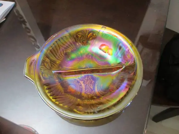 Vintage Glass Iridescent Small Condiment Divided Bowl