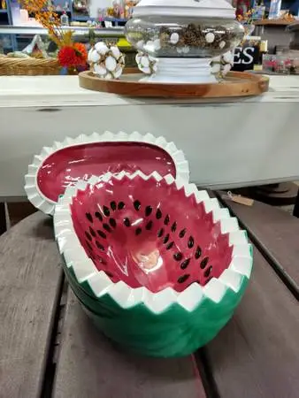 Vintage 1970s Watermelon Serving Bowl w/Lid