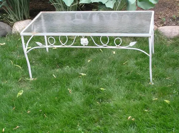 VINTAGE wrought iron porch / COFFEE table WITH glass top