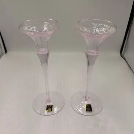 Oneida Pink Crystal Candlesticks - Pair - 4X9.5H