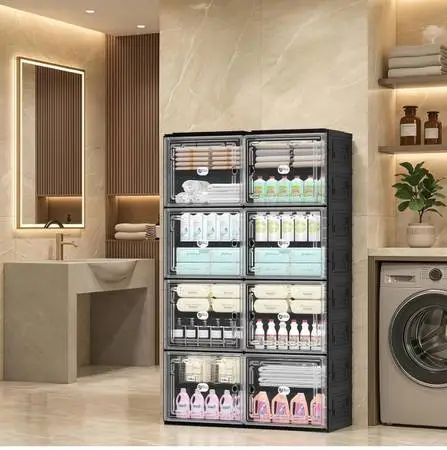 Foldable Shoe Cabinet with Magnetic Clear Doors, Wide Design Shoe Rack for Entry