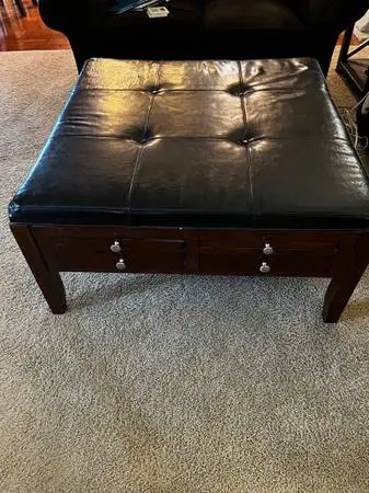 Black Leather Ottoman